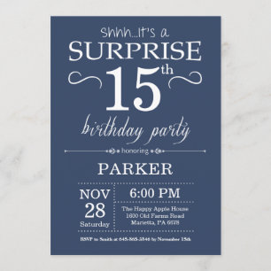 Surprise 15th Birthday Invitation Blue