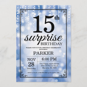Surprise 15th Birthday Invitation Blue Glitter