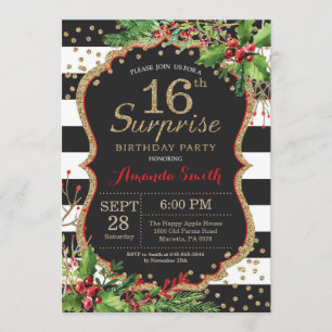Surprise 15th Birthday Invitation Christmas Gold
