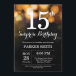 Surprise 15th Birthday Invitation Gold Glitter<br><div class="desc">Surprise 15th Birthday Invitation with Gold String Lights with Gold Glitter Background. Gold Birthday. Kids Birthday. Boy or Girl Bday Invite. 13th 15th 16th 18th 20th 21st 30th 40th 50th 60th 70th 80th 90th 100th, Any age. For further customisation, please click the "Customise it" button and use our design tool...</div>