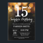 Surprise 15th Birthday Invitation Gold Glitter<br><div class="desc">Surprise 15th Birthday Invitation with Gold String Lights with Gold Glitter Background. Gold Birthday. Kids Birthday. Boy or Girl Bday Invite. 13th 15th 16th 18th 20th 21st 30th 40th 50th 60th 70th 80th 90th 100th, Any age. For further customisation, please click the "Customise it" button and use our design tool...</div>