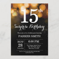 Surprise 15th Birthday Invitation Gold Glitter