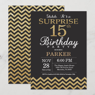 Surprise 15th Birthday Invitation Gold Glitter