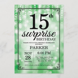 Surprise 15th Birthday Invitation Green Glitter