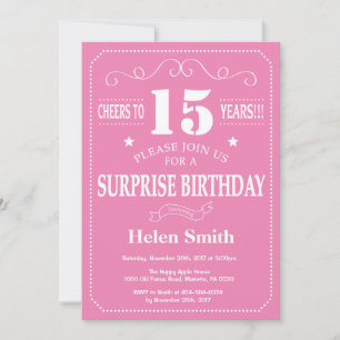 Surprise 15th Birthday Invitation Pink and White