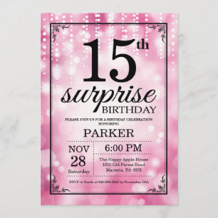 Surprise 15th Birthday Invitation Pink Glitter