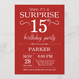 Surprise 15th Birthday Invitation Red