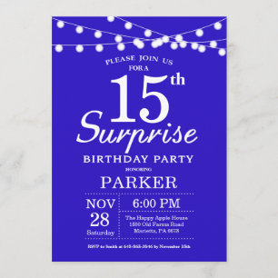 Surprise 15th Birthday Invitation Royal Blue
