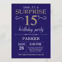 Surprise 15th Birthday Navy Blue and Gold Glitter