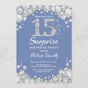 Surprise 15th Birthday Navy Silver Diamond Invitation