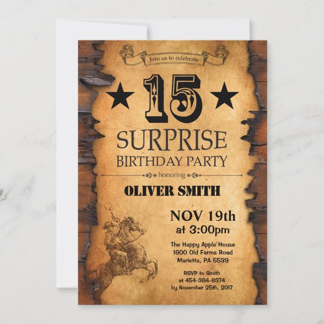Surprise 15th Western Birthday Invitation (Front)