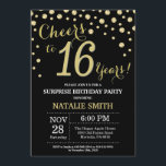 Surprise 16th Birthday Black and Gold Diamond Invitation<br><div class="desc">Surprise 16th Birthday Invitation with Black and Gold Glitter Diamond Background. Gold Confetti. Kids Birthday. Boy or  Girl Birthday. For further customisation,  please click the "Customise it" button and use our design tool to modify this template.</div>