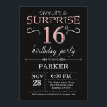 Surprise 16th Birthday Black and Rose Pink Gold Invitation<br><div class="desc">Surprise 16th Birthday Invitation with Black and Rose Pink Gold Glitter Background. Chalkboard. Kids Birthday. Boy or Girl Lady Teen Teenage Bday Invite. Any age. For further customisation,  please click the "Customise it" button and use our design tool to modify this template.</div>