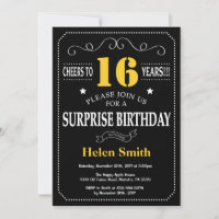 Surprise 16th Birthday Black and Yellow Chalkboard
