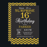Surprise 16th Birthday Black and Yellow Chevron Invitation<br><div class="desc">Surprise 16th Birthday Invitation with Black and Yellow Chevron. Chalkboard. Kids Birthday. Boy or Girl Bday Invite. For further customisation,  please click the "Customise it" button and use our design tool to modify this template.</div>
