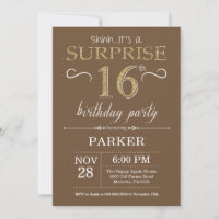 Surprise 16th Birthday Brown and Gold Glitter
