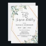 Surprise 16th Birthday Eucalyptus Greenery & Gold Invitation<br><div class="desc">Surprise 16th Birthday Elegant Eucalyptus Greenery and Gold Invitation. 1st 2nd 3rd 4th 5th 13th 15th 16th 18th 20th 21rd 30th 40th 50th 60th 70th 80th 90th 100th Any Age. For further customisation,  please click the "Customise it" button and use our design tool to modify this template.</div>