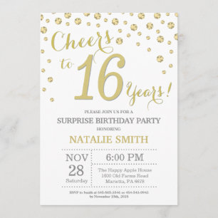 Surprise 16th Birthday Gold Glitter Diamond Invitation