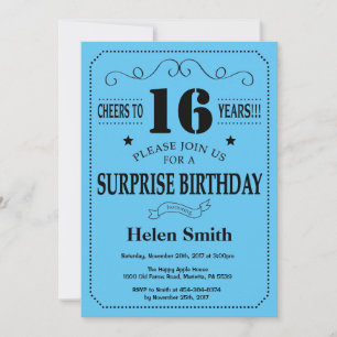 Surprise 16th Birthday Invitation Black and Blue