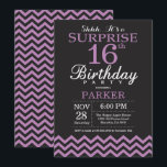 Surprise 16th Birthday Invitation Black and Purple<br><div class="desc">Surprise 16th Birthday Invitation with Black and Purple Chevron. Chalkboard. Kids Birthday. Boy or Girl Bday Invite. For further customisation,  please click the "Customise it" button and use our design tool to modify this template.</div>
