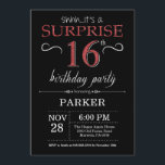 Surprise 16th Birthday Invitation Black and Red<br><div class="desc">Surprise 16th Birthday Invitation with Black and Red Glitter Background. Chalkboard. Kids Birthday. Boy or Girl Lady Teen Teenage Bday Invite. Any age. For further customisation,  please click the "Customise it" button and use our design tool to modify this template.</div>