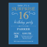 Surprise 16th Birthday Invitation Blue and Gold<br><div class="desc">Surprise 16th Birthday Invitation with Blue and Purple Glitter Background. Chalkboard. Kids Birthday. Boy or Girl Lady Teen Teenage Bday Invite. Any age. For further customisation,  please click the "Customise it" button and use our design tool to modify this template.</div>