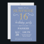 Surprise 16th Birthday Invitation Blue and Gold<br><div class="desc">Surprise 16th Birthday Invitation with Blue and Purple Glitter Background. Chalkboard. Kids Birthday. Boy or Girl Lady Teen Teenage Bday Invite. Any age. For further customisation,  please click the "Customise it" button and use our design tool to modify this template.</div>