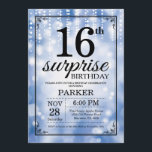 Surprise 16th Birthday Invitation Blue Glitter<br><div class="desc">Surprise 16th Birthday Invitation with Blue String Lights with Blue Glitter Background. Blue Birthday. Kids Birthday. Boy or Girl Bday Invite. 13th 15th 16th 18th 20th 21st 30th 40th 50th 60th 70th 80th 90th 100th, Any age. For further customisation, please click the "Customise it" button and use our design tool...</div>