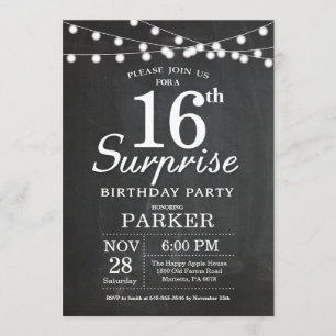 Surprise 16th Birthday Invitation Chalkboard