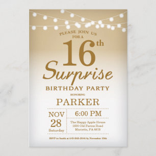 Surprise 16th Birthday Invitation Gold