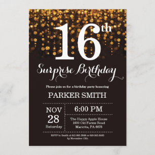 Surprise 16th Birthday Invitation Gold Glitter