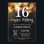 Surprise 16th Birthday Invitation Gold Glitter<br><div class="desc">Surprise 16th Birthday Invitation with Gold String Lights with Gold Glitter Background. Gold Birthday. Kids Birthday. Boy or Girl Bday Invite. 13th 15th 16th 18th 20th 21st 30th 40th 50th 60th 70th 80th 90th 100th, Any age. For further customisation, please click the "Customise it" button and use our design tool...</div>
