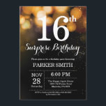 Surprise 16th Birthday Invitation Gold Glitter<br><div class="desc">Surprise 16th Birthday Invitation with Gold String Lights with Gold Glitter Background. Gold Birthday. Kids Birthday. Boy or Girl Bday Invite. 13th 15th 16th 18th 20th 21st 30th 40th 50th 60th 70th 80th 90th 100th, Any age. For further customisation, please click the "Customise it" button and use our design tool...</div>
