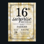 Surprise 16th Birthday Invitation Gold Glitter<br><div class="desc">Surprise 16th Birthday Invitation with Gold String Lights with Gold Glitter Background. Gold Birthday. Kids Birthday. Boy or Girl Bday Invite. 13th 15th 16th 18th 20th 21st 30th 40th 50th 60th 70th 80th 90th 100th, Any age. For further customisation, please click the "Customise it" button and use our design tool...</div>