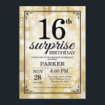 Surprise 16th Birthday Invitation Gold Glitter<br><div class="desc">Surprise 16th Birthday Invitation with Gold String Lights with Gold Glitter Background. Gold Birthday. Kids Birthday. Boy or Girl Bday Invite. 13th 15th 16th 18th 20th 21st 30th 40th 50th 60th 70th 80th 90th 100th, Any age. For further customisation, please click the "Customise it" button and use our design tool...</div>