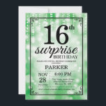 Surprise 16th Birthday Invitation Green Glitter<br><div class="desc">Surprise 16th Birthday Invitation with Green String Lights with Green Glitter Background. Green Birthday. Kids Birthday. Boy or Girl Bday Invite. 13th 15th 16th 18th 20th 21st 30th 40th 50th 60th 70th 80th 90th 100th, Any age. For further customisation, please click the "Customise it" button and use our design tool...</div>