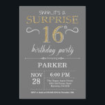 Surprise 16th Birthday Invitation Grey and Gold<br><div class="desc">Surprise 16th Birthday Invitation with Grey and Gold Glitter Background. Chalkboard. Kids Birthday. Boy or Girl Lady Teen Teenage Bday Invite. Any age. For further customisation,  please click the "Customise it" button and use our design tool to modify this template.</div>