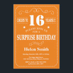 Surprise 16th Birthday Invitation Orange and White<br><div class="desc">Surprise 16th Birthday Invitation Orange and White Typography. Orange Background. Kids Birthday. Male Men or Women Birthday. Kids Boy or Girl Lady Teen Teenage Bday Invite. 13th 15th 16th 18th 20th 21st 30th 40th 50th 60th 70th 80th 90th 100th. Any Age. For further customisation, please click the "Customise it" button...</div>