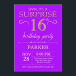 Surprise 16th Birthday Invitation Purple and Gold<br><div class="desc">Surprise 16th Birthday Invitation with Red and Purple Glitter Background. Chalkboard. Kids Birthday. Boy or Girl Lady Teen Teenage Bday Invite. Any age. For further customisation,  please click the "Customise it" button and use our design tool to modify this template.</div>