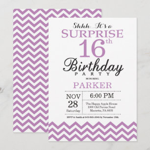 Surprise 16th Birthday Invitation Purple Chevron
