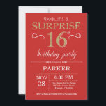 Surprise 16th Birthday Invitation Red and Gold<br><div class="desc">Surprise 16th Birthday Invitation with Red and Gold Glitter Background. Chalkboard. Kids Birthday. Boy or Girl Lady Teen Teenage Bday Invite. Any age. For further customisation,  please click the "Customise it" button and use our design tool to modify this template.</div>