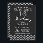 Surprise 16th Birthday Invitation Silver Glitter<br><div class="desc">Surprise 16th Birthday Invitation with Silver Glitter Chevron. Chalkboard. Black and Silver Glitter. Kids Birthday. Boy or Girl Bday Invite. For further customisation,  please click the "Customise it" button and use our design tool to modify this template.</div>