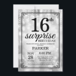 Surprise 16th Birthday Invitation Silver Glitter<br><div class="desc">Surprise 16th Birthday Invitation with Silver String Lights with Silver Glitter Background. Silver Birthday. Kids Birthday. Boy or Girl Bday Invite. 13th 15th 16th 18th 20th 21st 30th 40th 50th 60th 70th 80th 90th 100th, Any age. For further customisation, please click the "Customise it" button and use our design tool...</div>