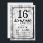 Surprise 16th Birthday Invitation Silver Glitter<br><div class="desc">Surprise 16th Birthday Invitation with Silver String Lights with Silver Glitter Background. Silver Birthday. Kids Birthday. Boy or Girl Bday Invite. 13th 15th 16th 18th 20th 21st 30th 40th 50th 60th 70th 80th 90th 100th, Any age. For further customisation, please click the "Customise it" button and use our design tool...</div>