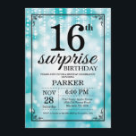 Surprise 16th Birthday Invitation Teal Glitter<br><div class="desc">Surprise 16th Birthday Invitation with Teal String Lights with Teal Glitter Background. Teal Birthday. Kids Birthday. Boy or Girl Bday Invite. 13th 15th 16th 18th 20th 21st 30th 40th 50th 60th 70th 80th 90th 100th, Any age. For further customisation, please click the "Customise it" button and use our design tool...</div>