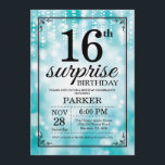 Surprise 16th Birthday Invitation Teal Glitter<br><div class="desc">Surprise 16th Birthday Invitation with Teal String Lights with Teal Glitter Background. Teal Birthday. Kids Birthday. Boy or Girl Bday Invite. 13th 15th 16th 18th 20th 21st 30th 40th 50th 60th 70th 80th 90th 100th, Any age. For further customisation, please click the "Customise it" button and use our design tool...</div>
