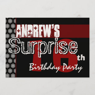 Surprise 16th Birthday Modern Red White Black Invitation