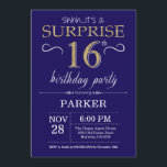 Surprise 16th Birthday Navy Blue and Gold Glitter Invitation<br><div class="desc">Surprise 16th Birthday Invitation with Navy Blue and Purple Glitter Background. Chalkboard. Kids Birthday. Boy or Girl Lady Teen Teenage Bday Invite. Any age. For further customisation,  please click the "Customise it" button and use our design tool to modify this template.</div>