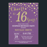 Surprise 16th Birthday Purple and Gold Diamond Invitation<br><div class="desc">Surprise 16th Birthday Invitation with Purple and Gold Glitter Diamond Background. Gold Confetti. Kids Birthday. Boy or  Girl Birthday. For further customisation,  please click the "Customise it" button and use our design tool to modify this template.</div>