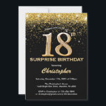 Surprise 18th Birthday Black and Gold Glitter Invitation<br><div class="desc">Surprise 18th Birthday Black and Gold Glitter Confetti Birthday Invitation. For further customisation,  please click the "Customise it" button and use our design tool to modify this template.</div>